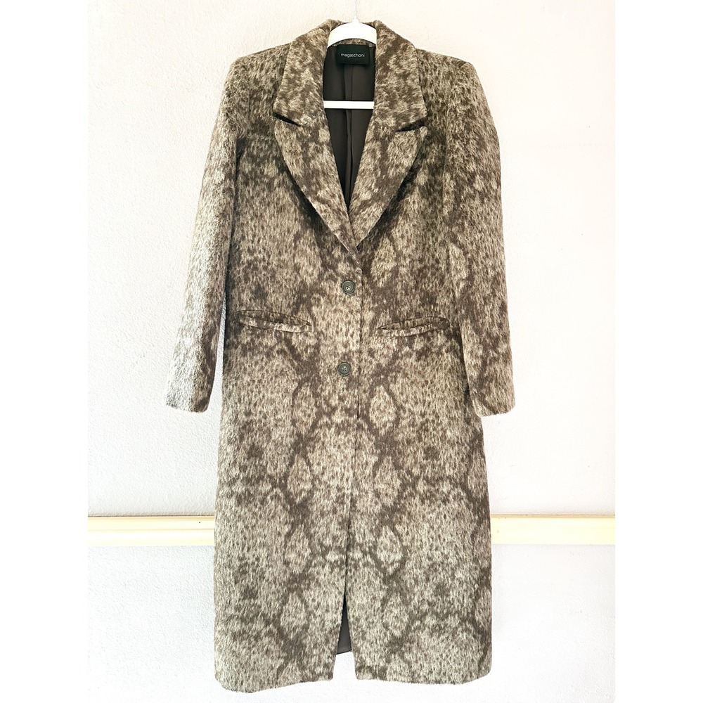 VTG Magaschoni‎ XS Snake Print Wool Blend Longline Overcoat Old Money Mob Wife
